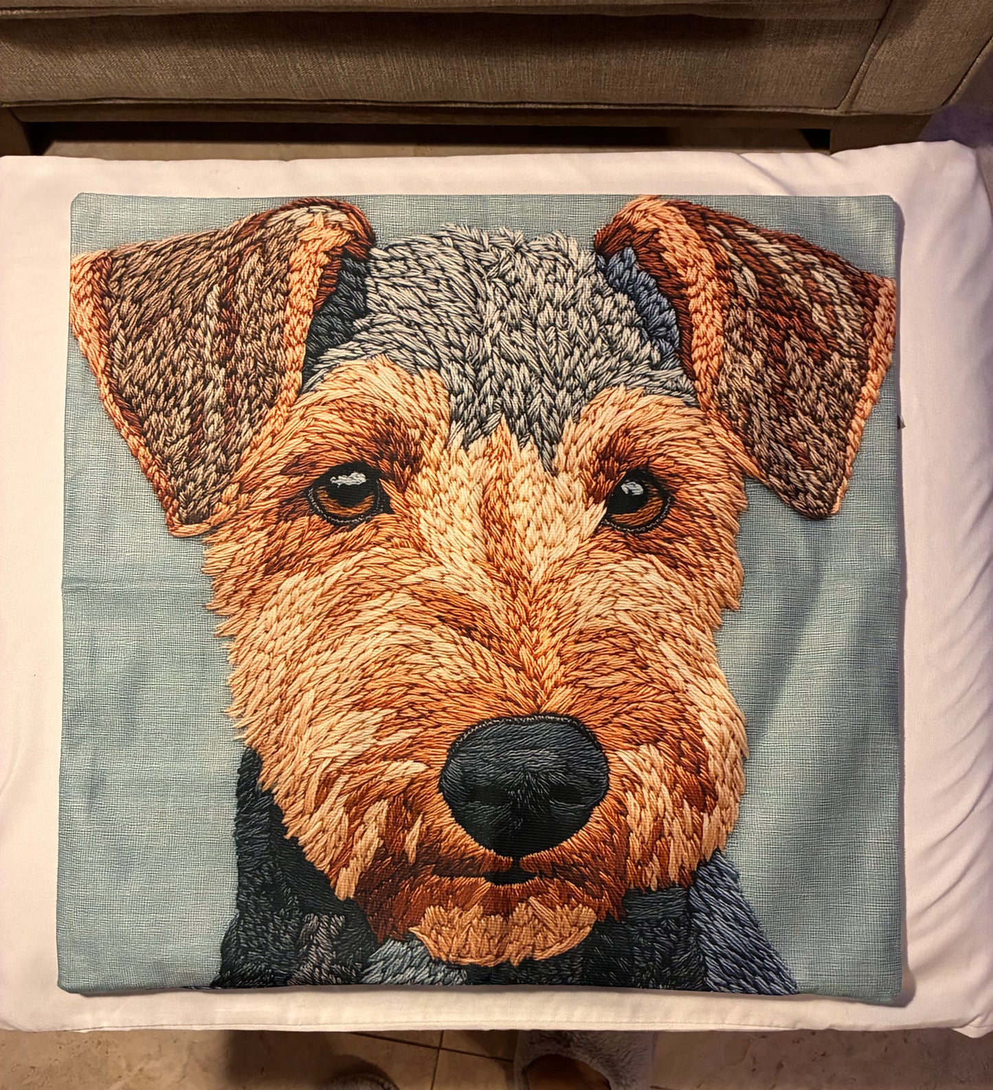 Airedale Terrier Blue Portrait 16" Decorative Pillow Cover