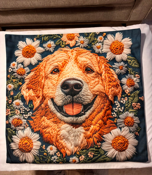 Golden Retriever Floral 16" Decorative Pillow Cover
