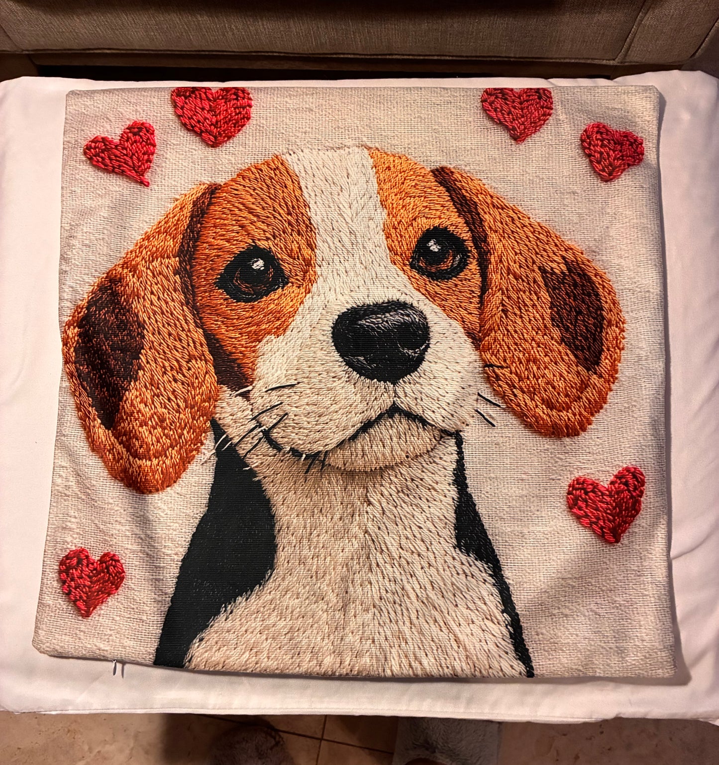 Beagle with Hearts 16" Decorative Pillow Cover