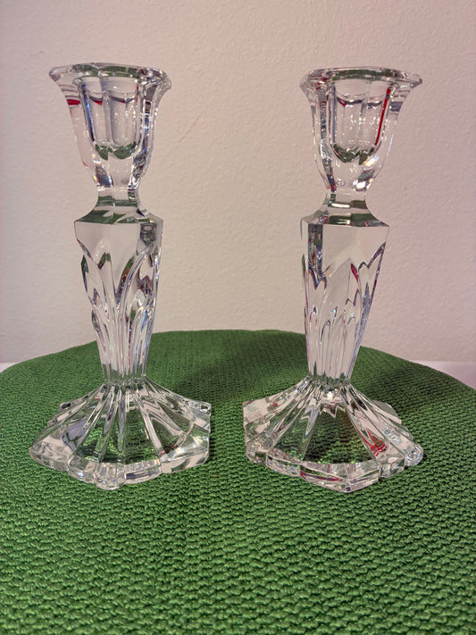 Vintage Faceted Crystal Candlestick Holders – Pair