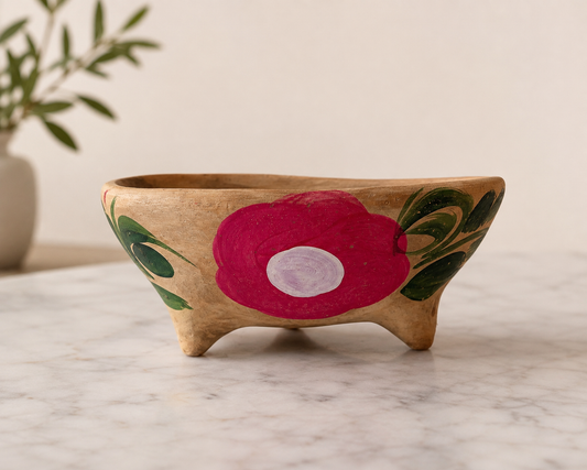Vintage Hand-Painted Footed Wall Bowl – Pink Flower