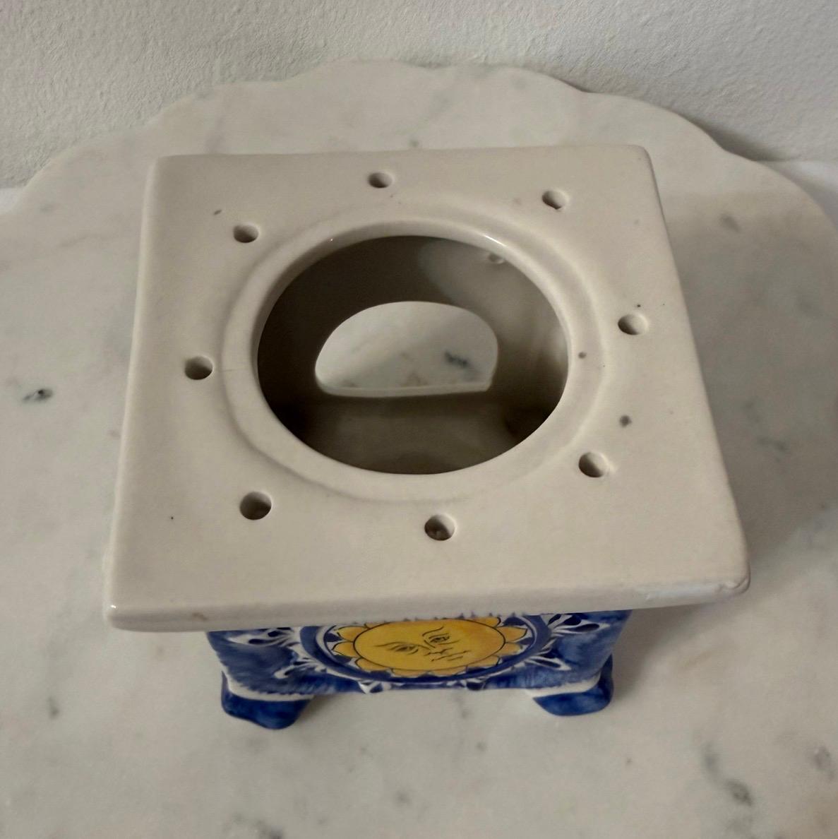 Hand-Painted Ceramic Sun Luminary – Blue & White Celestial Candle Holder