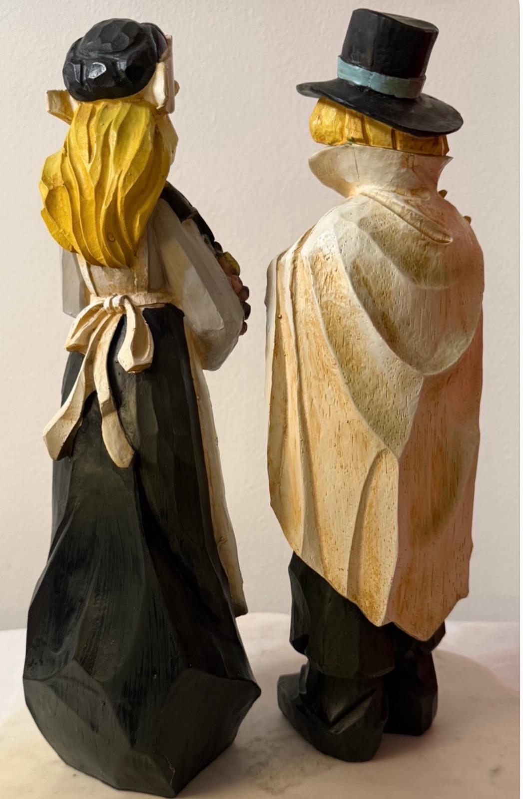 Large Folk-Art Thanksgiving Pilgrim Figurines – Matching Pair