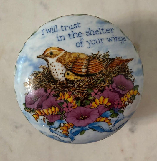 Porcelain Bird & Nest Trinket Box – “Shelter of Your Wings” Keepsake Box