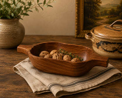 Vintage Hand-Carved Solid Teak Wood Serving Bowl – Thailand