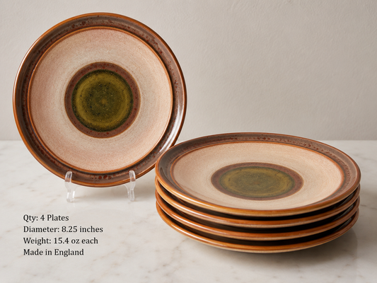 Vintage 1970s Denby Potter’s Wheel Green Stoneware Plates – Set of 4