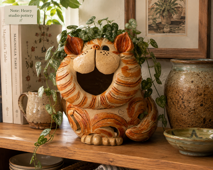 Signed Studio Pottery Cat Luminary – Whimsical Handcrafted Ceramic