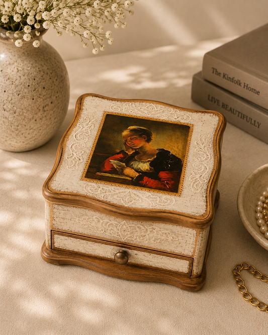 Vintage Classical Portrait Jewelry Box – Velvet-Lined Decorative Keepsake Box
