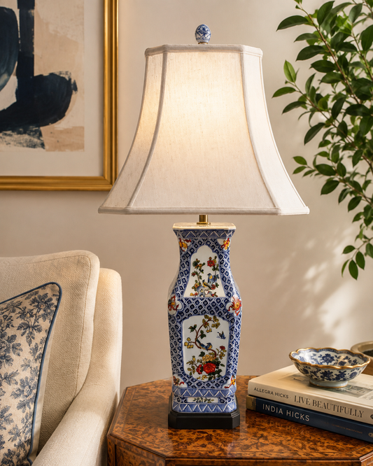 Chinoiserie Porcelain Table Lamp – Blue & White Floral Asian-Inspired Lamp