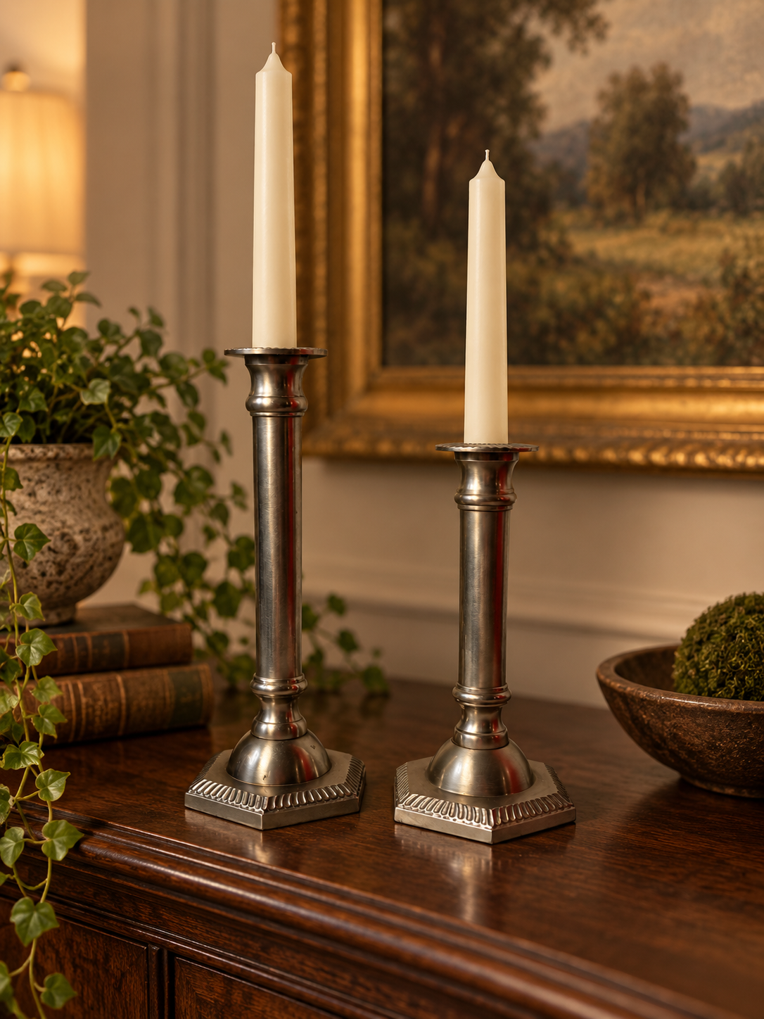 Vintage Silver-Tone Metal Taper Candlesticks – Pair