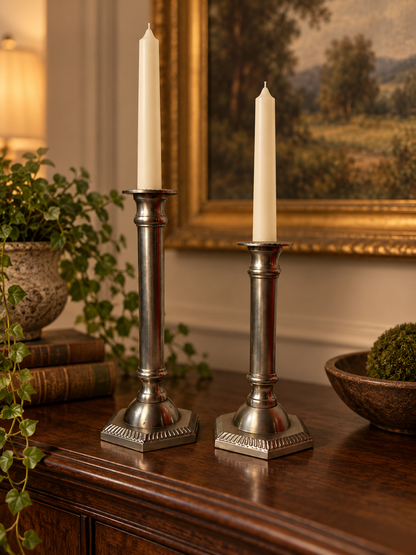 Vintage Silver-Tone Metal Taper Candlesticks – Pair