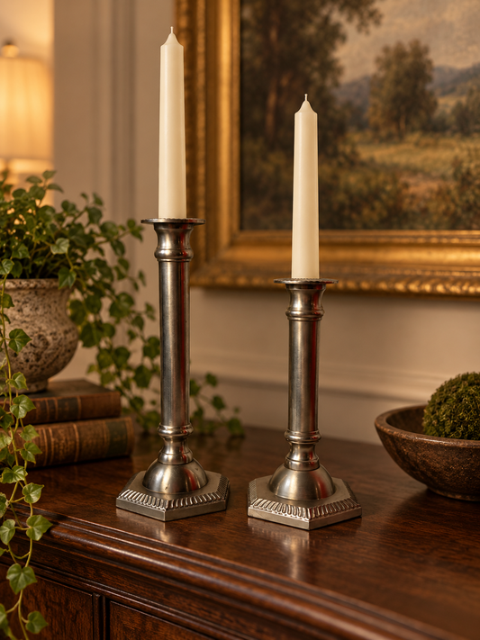 Vintage Silver-Tone Metal Taper Candlesticks – Pair