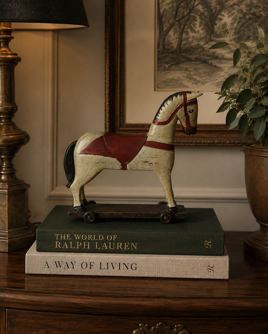 Vintage Folk Art Wooden Horse on Wheels – Hand-Painted Decorative Figurine