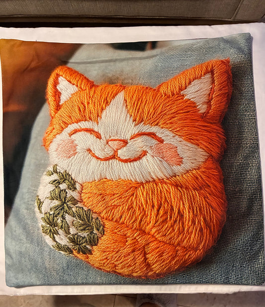 Happy Orange Tabby Cat 16" Decorative Pillow Cover
