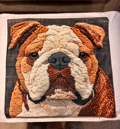 Fawn English Bulldog Portrait 16" Decorative Pillow Cover