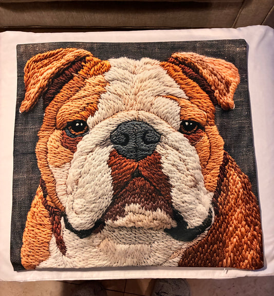 Fawn English Bulldog Portrait 16" Decorative Pillow Cover