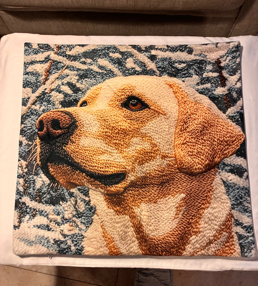 Yellow Labrador Winter Portrait 16" Decorative Pillow Cover