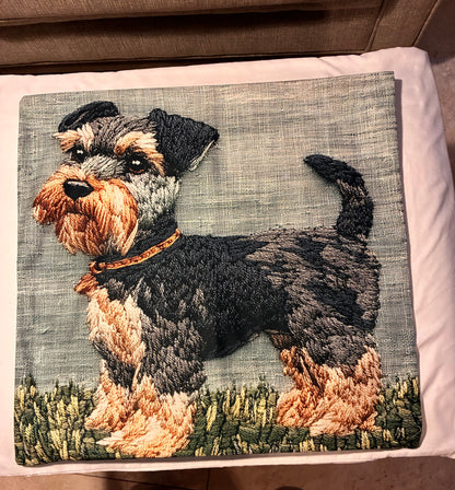 Miniature Schnauzer Portrait 16" Decorative Pillow Cover