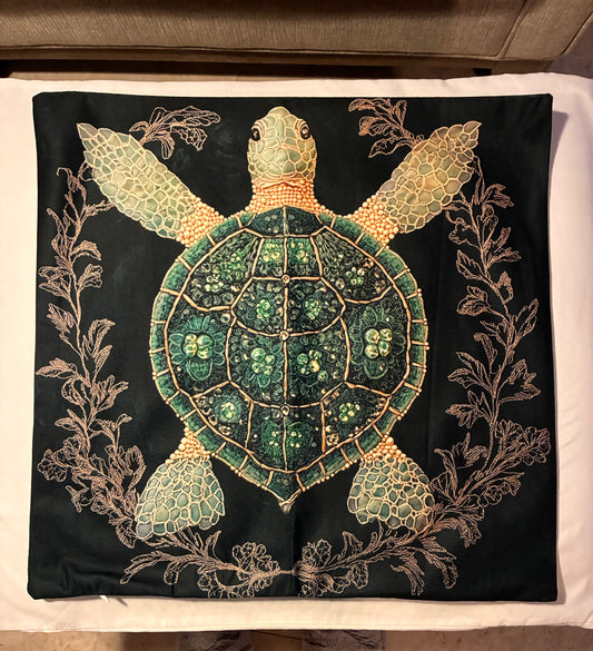Green Sea Turtle Botanical 16" Decorative Pillow Cover