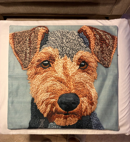 Airedale Terrier Blue Portrait 16" Decorative Pillow Cover