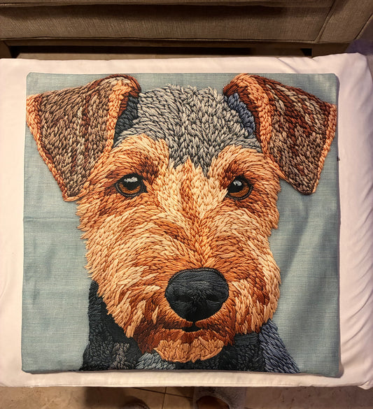 Airedale Terrier Blue Portrait 16" Decorative Pillow Cover
