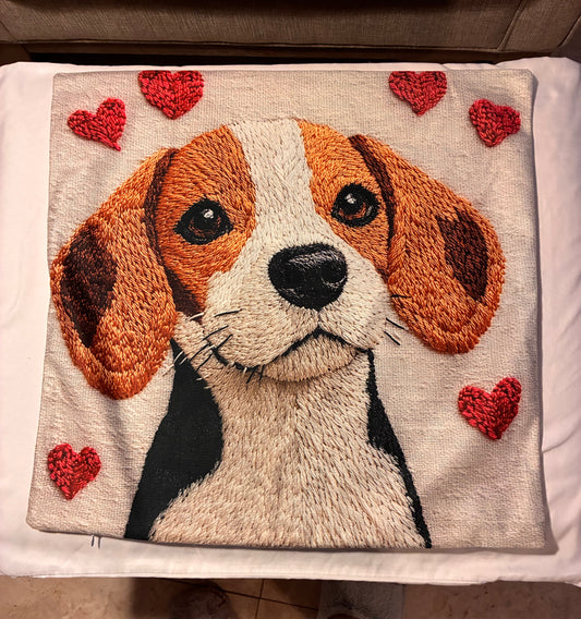 Beagle with Hearts 16" Decorative Pillow Cover