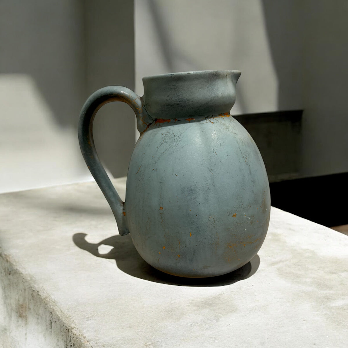 Distressed Blue-Gray Pottery Pitcher – Rustic Decorative Vessel