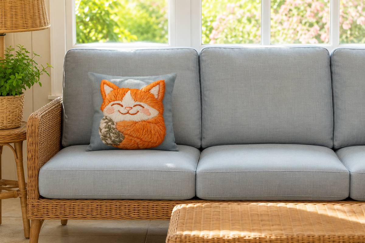 Happy Orange Tabby Cat 16" Decorative Pillow Cover