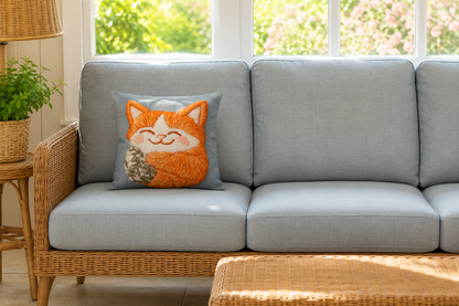 Happy Orange Tabby Cat 16" Decorative Pillow Cover