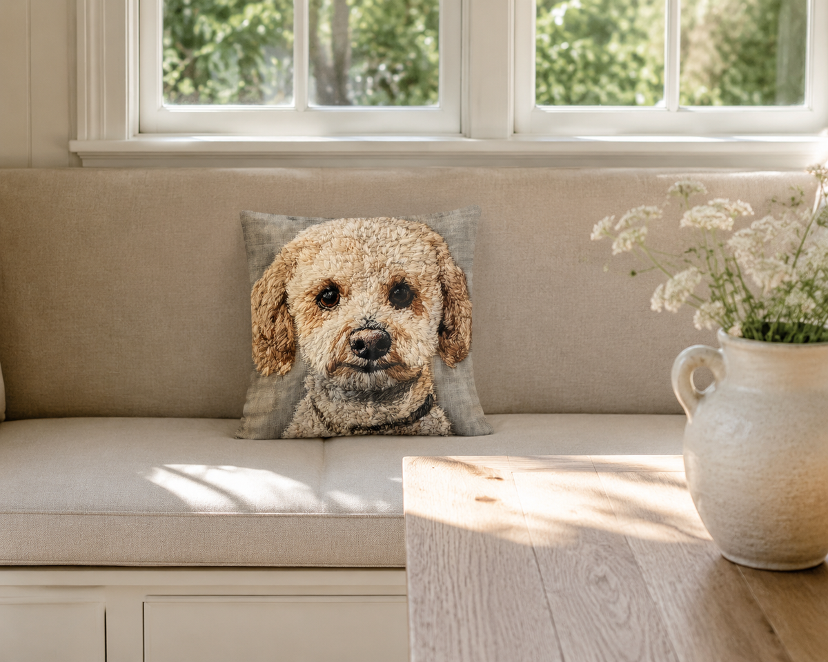 Cream Cockapoo Portrait 16" Decorative Pillow Cover