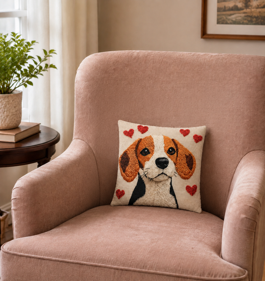 Beagle with Hearts 16" Decorative Pillow Cover