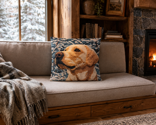 Yellow Labrador Winter Portrait 16" Decorative Pillow Cover
