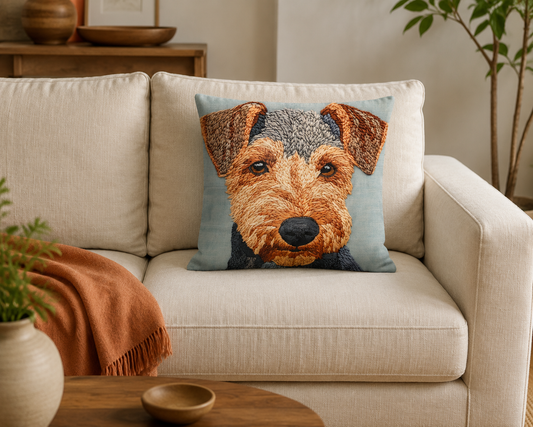 Airedale Terrier Blue Portrait 16" Decorative Pillow Cover