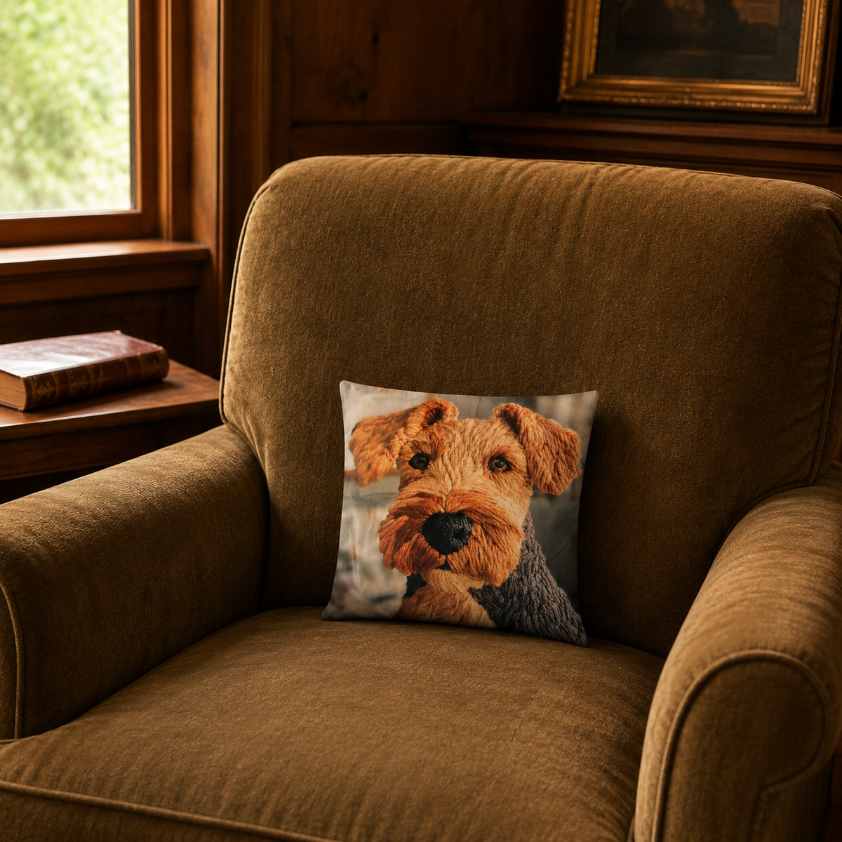 Airedale Terrier Portrait 16" Decorative Pillow Cover