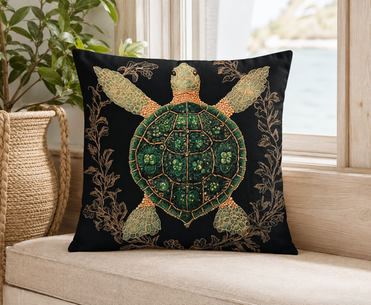 Green Sea Turtle Botanical 16" Decorative Pillow Cover