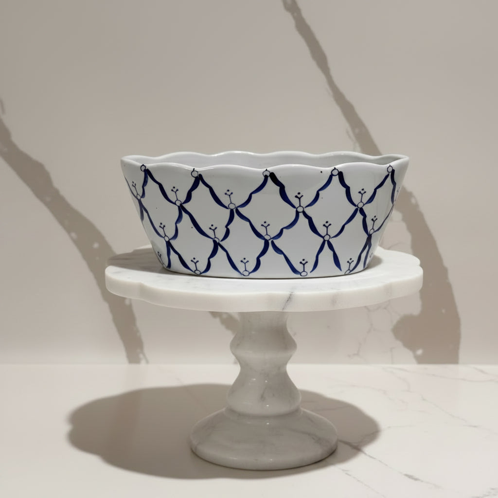 Blue & White scalloped ceramic bowl