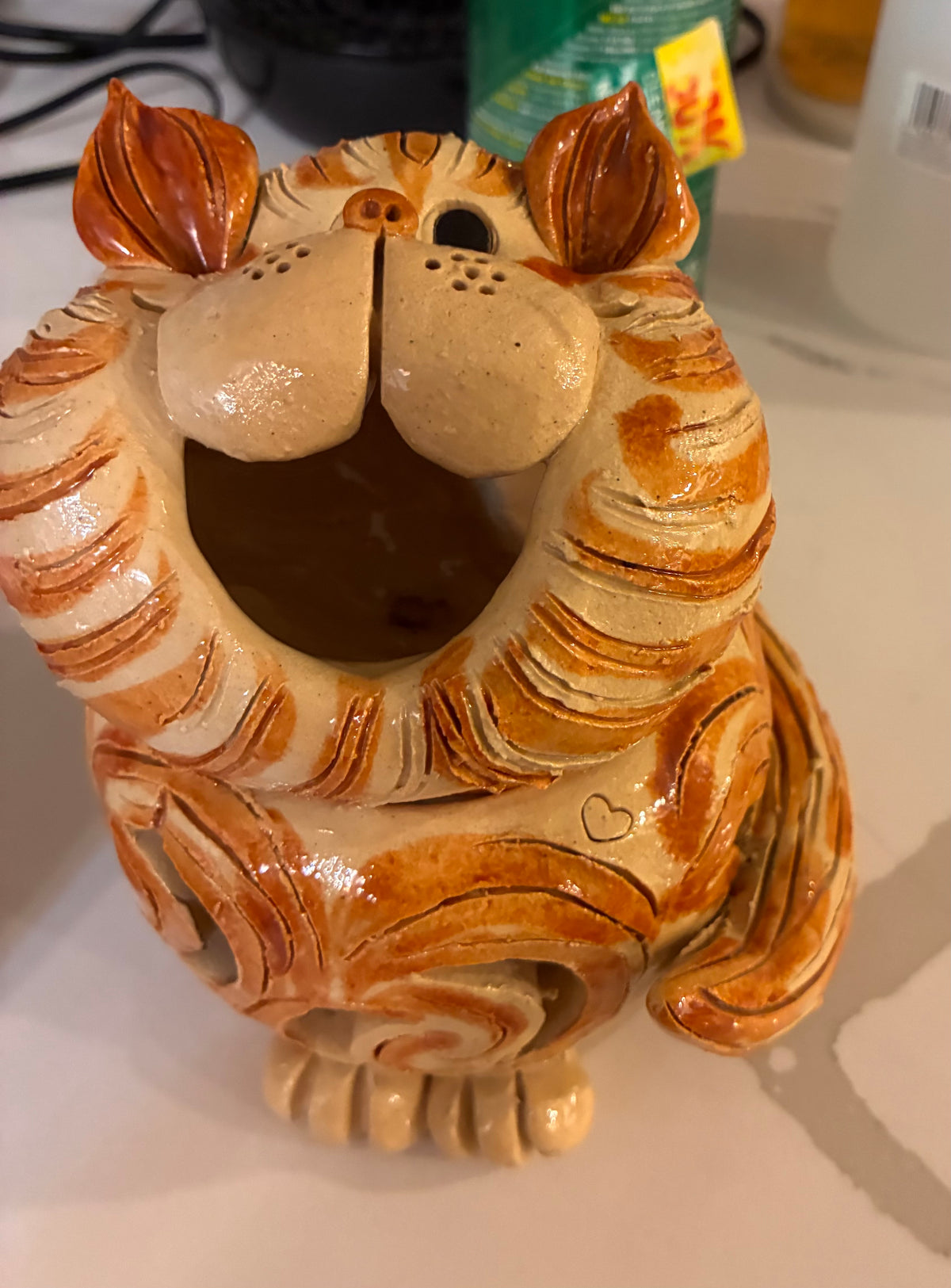 Signed Studio Pottery Cat Luminary – Whimsical Handcrafted Ceramic