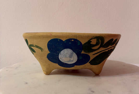 Vintage Hand-Painted Footed Wall Bowl – Blue Flower
