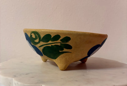 Vintage Hand-Painted Footed Wall Bowl – Blue Flower