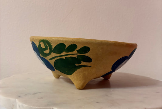 Vintage Hand-Painted Footed Wall Bowl – Blue Flower