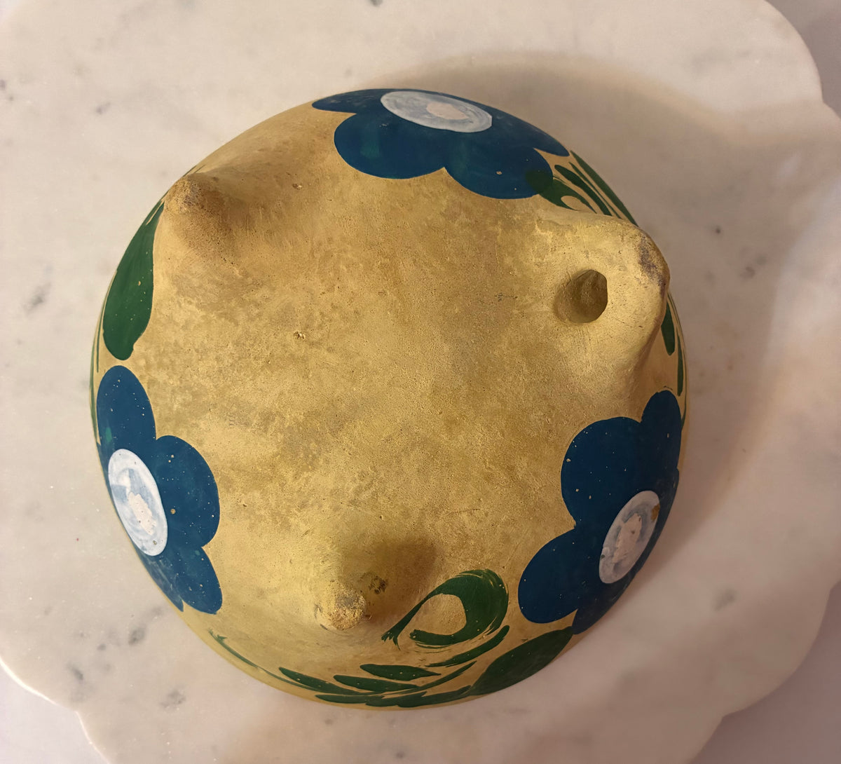 Vintage Hand-Painted Footed Wall Bowl – Blue Flower