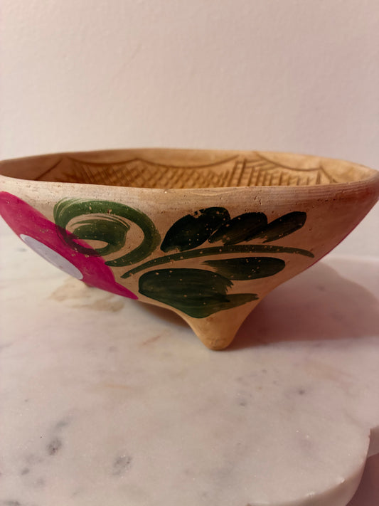 Vintage Hand-Painted Footed Wall Bowl – Pink Flower