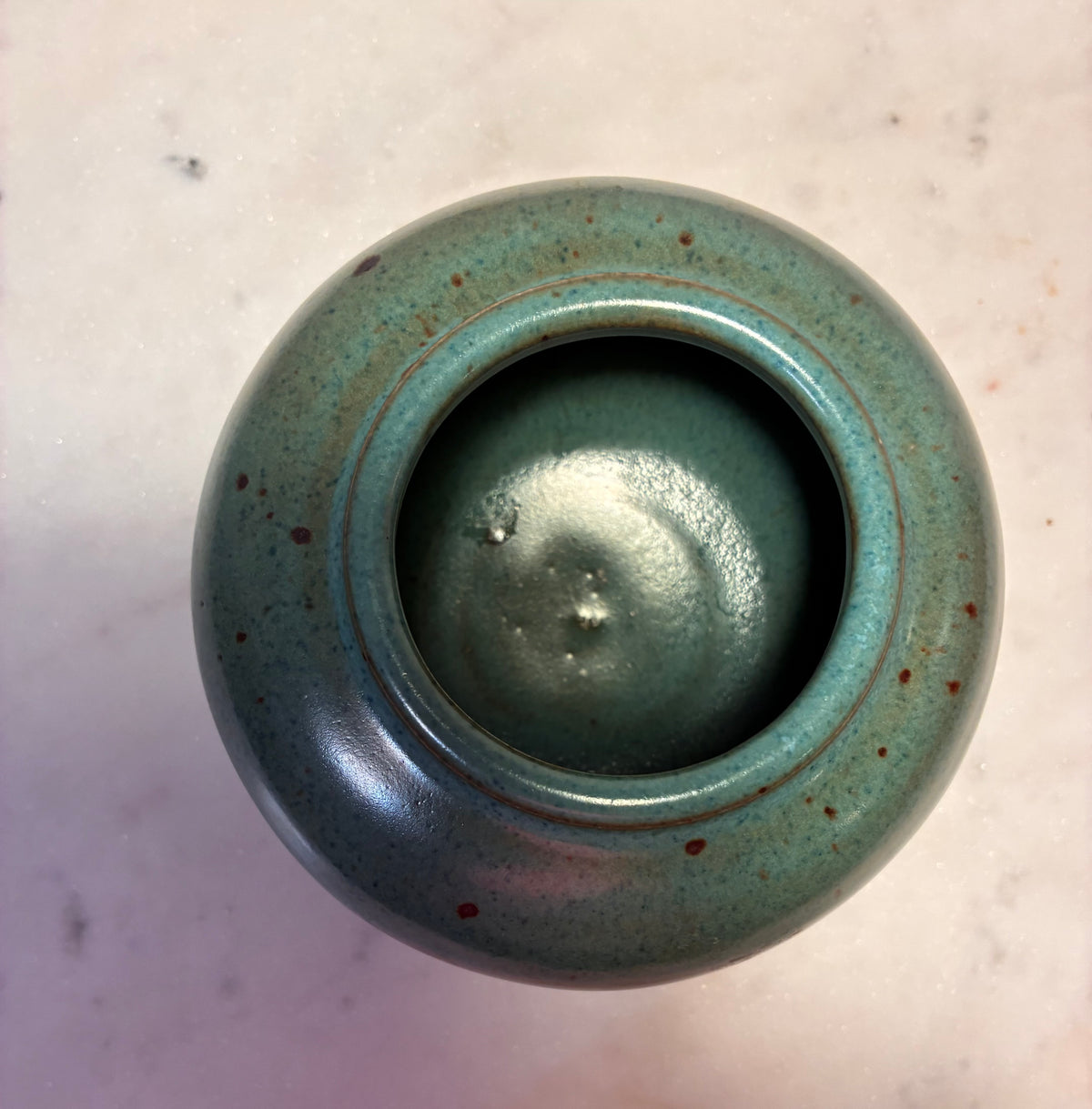 Vintage Signed Studio Pottery Round Vase / Jar – Teal & Blue
