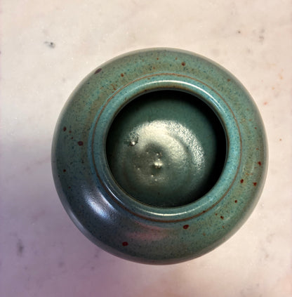 Vintage Signed Studio Pottery Round Vase / Jar – Teal & Blue