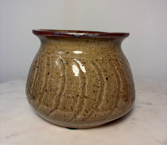 Vintage Studio Pottery Vase with Carved Swirl Design