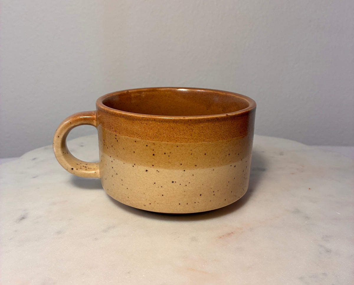 Vintage Studio Pottery Stoneware Mug – Speckled Oatmeal & Caramel Brown
