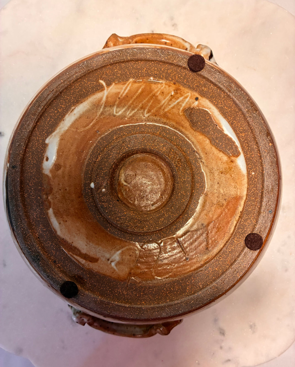 Vintage Signed Studio Pottery Lidded Casserole – Brown, Rust & Cream