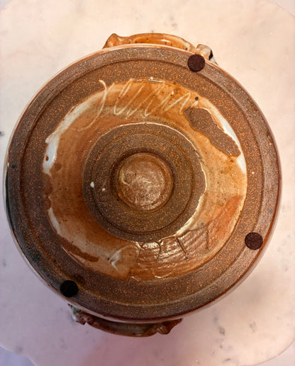 Vintage Signed Studio Pottery Lidded Casserole – Brown, Rust & Cream