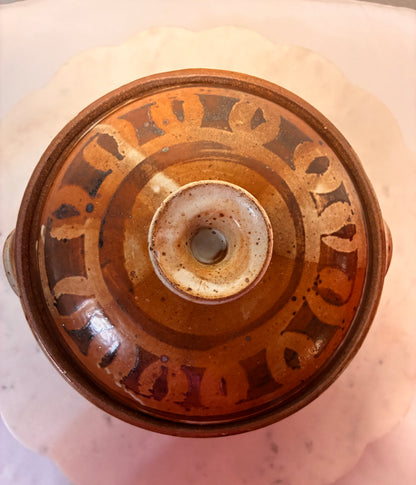Vintage Signed Studio Pottery Lidded Casserole – Brown, Rust & Cream
