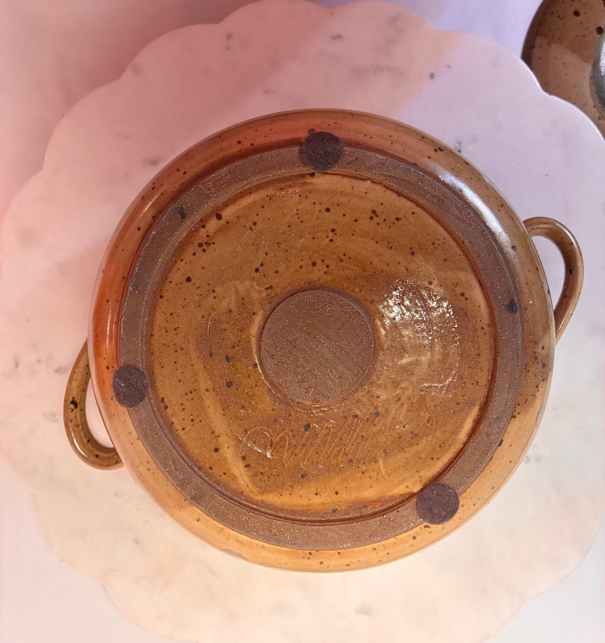 Vintage Signed Studio Pottery Lidded Casserole – Brown, Rust & Cream